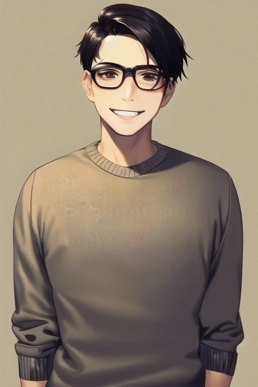 [NovelAI] ショートヘア 眼鏡 笑う 痩せている 背が高い 傑作 男性 セーター [イラスト・二次元]